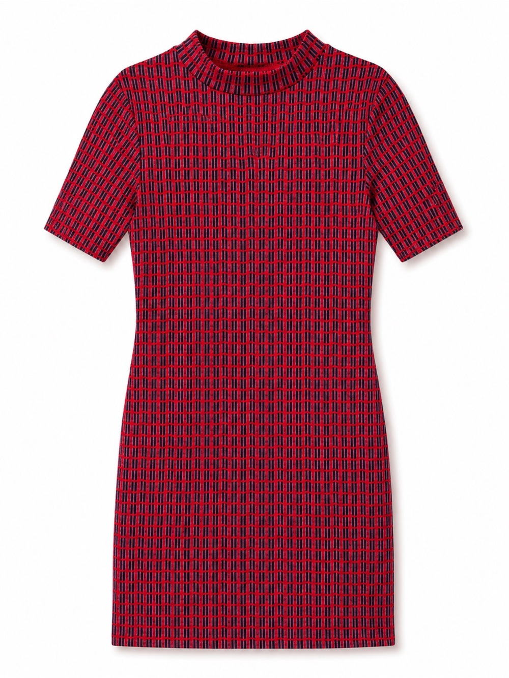 Topshop Red Jacquard Knit Shift Dress Mod Retro Mock Neck Size 10 (UK 10 / US 6)